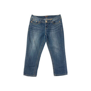Seven7 Jeans Ankle Cropped Stretch Embroidered Pockets Blue Women’s Size 32